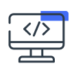 Icon of a computer with coding brackets on screen
